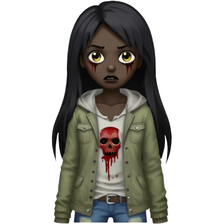 garota zumbi pele negra cabelo longo e liso preto emoji