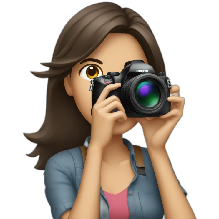 woman photographer camera covering face brunette emoji
