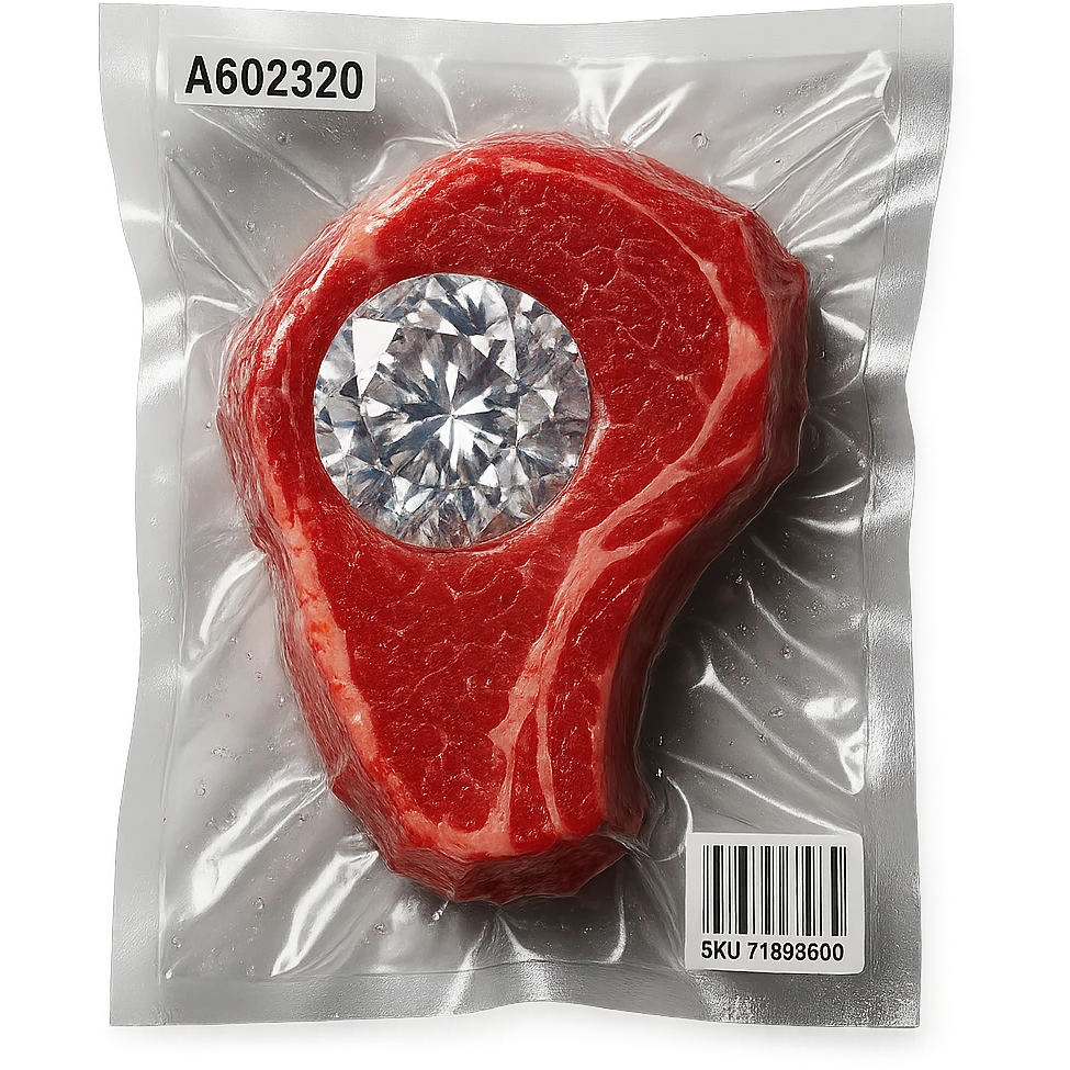 meat steak with sparkling diamond facets, glossy and puffy, no background emoji