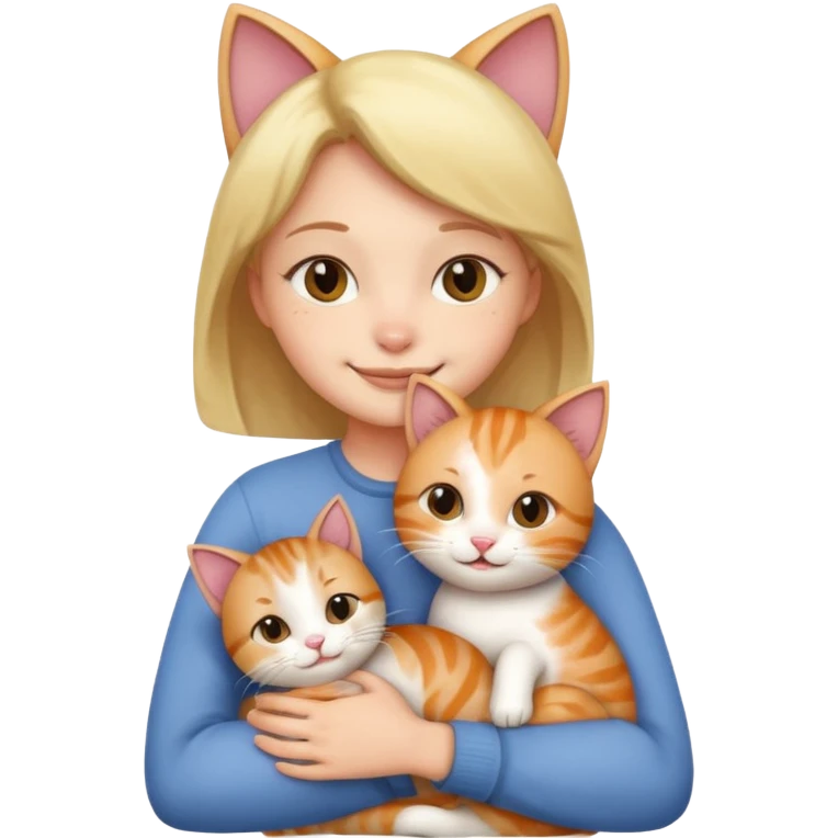 A human hugging a cute cat emoji