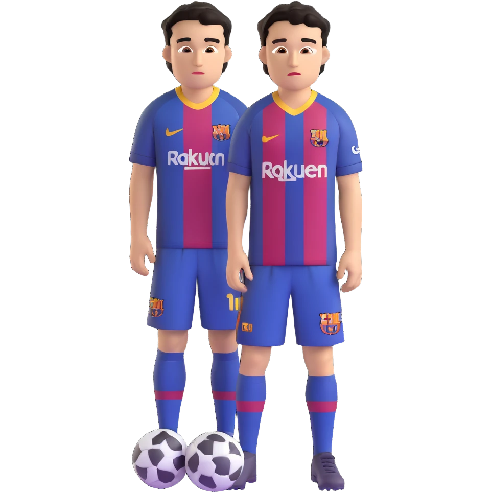 young male footballer with short curly black hair, brown eyes, confident look, in FC Barcelona kit, oversized eyes, smooth shading emoji