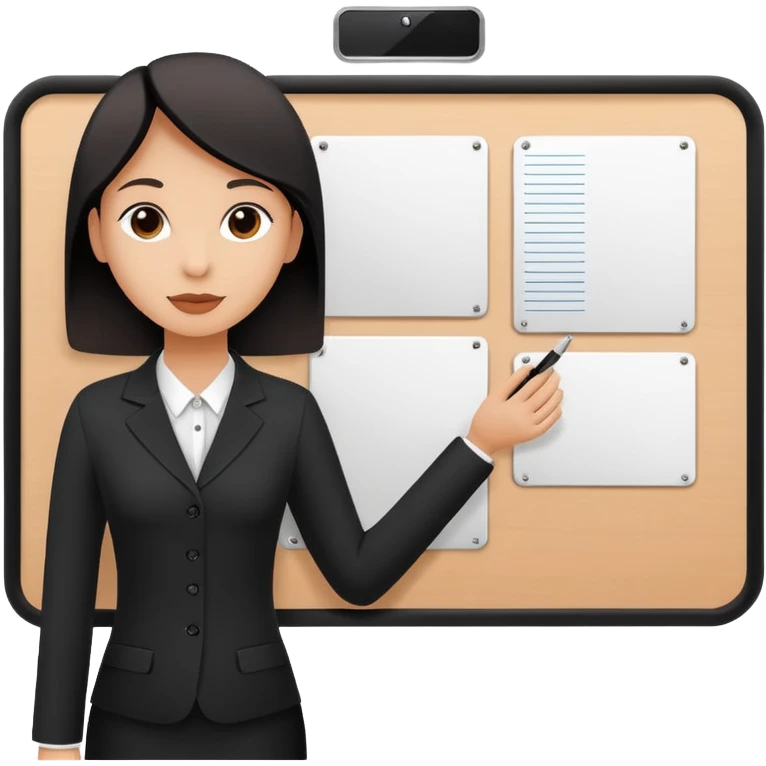 Minimalistic flat vector icon, iOS style, thin black contour on white background. Person silhouette with a project board (kanban/task board) behind. No text, no shadows.
 emoji