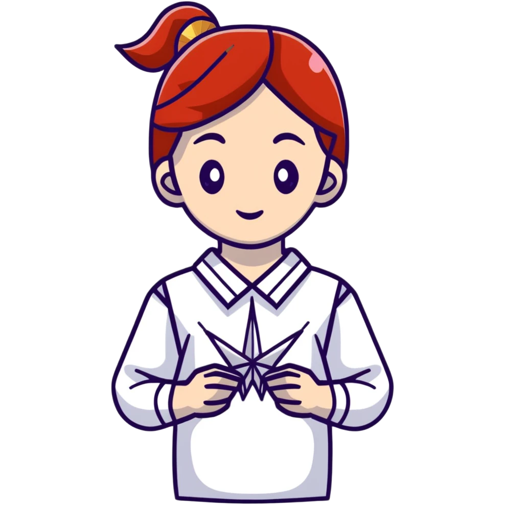 Ukrainian young girl in a white embroidered traditional shirt (vyshyvanka) holding origami paper crane emoji
