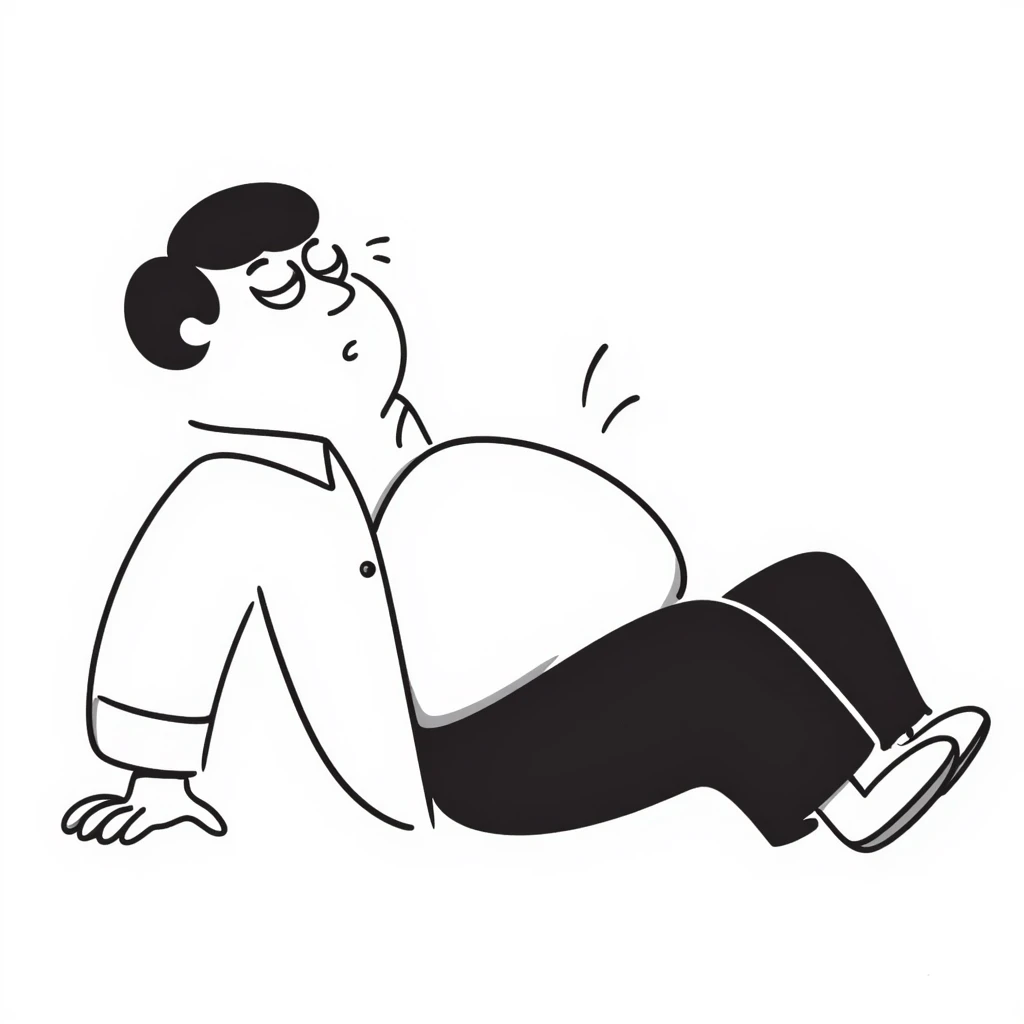 Peter Griffin from Family Guy with a massive pregnant belly, laying on his back, sweating droplets visible, tired expression, wearing green pants and white shirt emoji