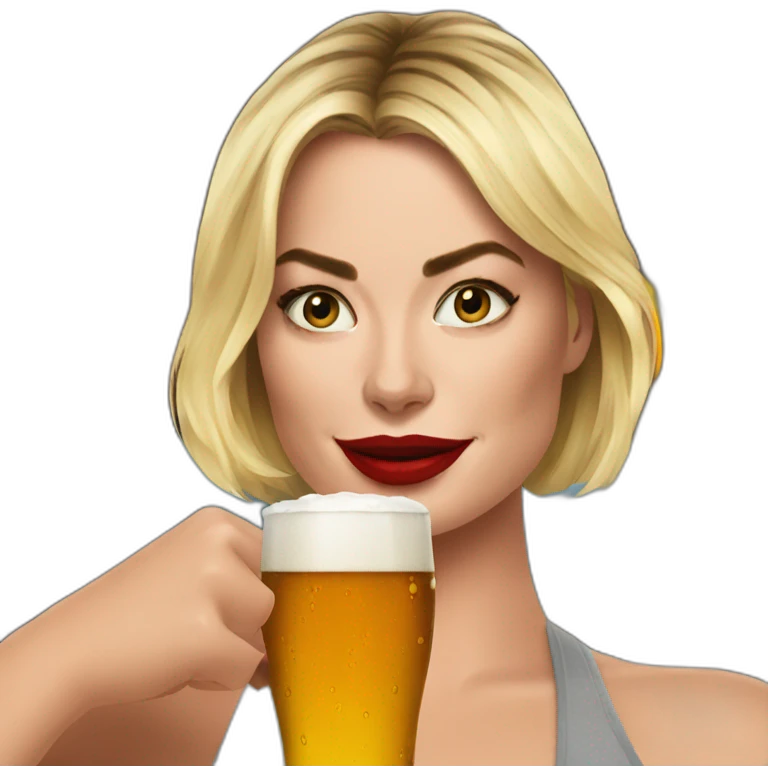 Margot Robbie drinking beer emoji