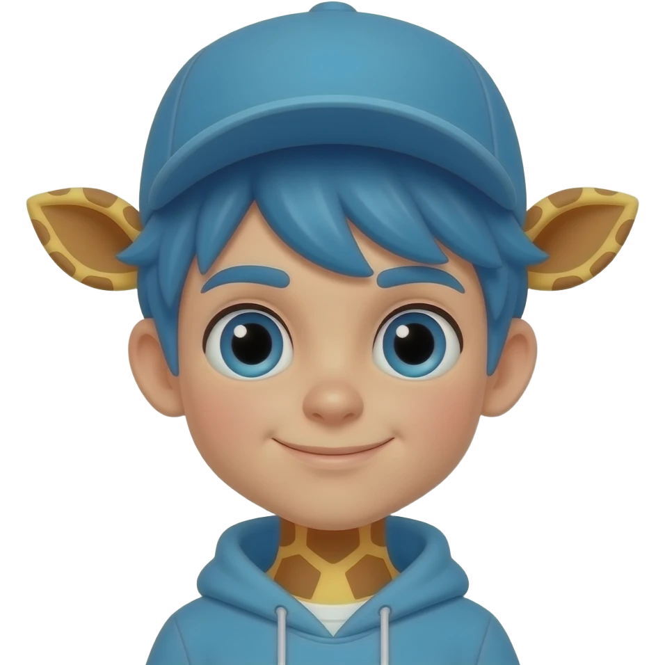 boy giraffee with blue hair and hat, just face emoji