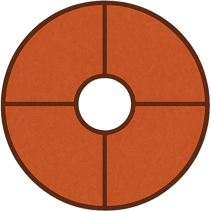 flat design of desiccant rotor, deep red body, face divided into 4 equal segments, white background emoji