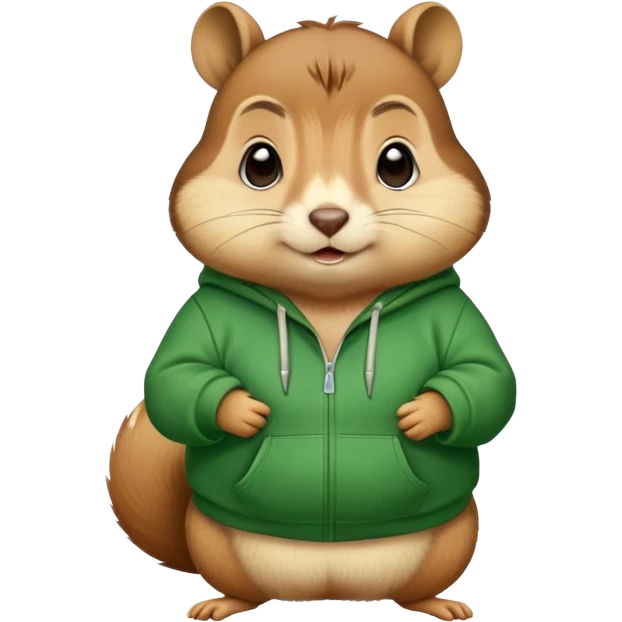 A fat chipmunk wearing a green hoodie  emoji