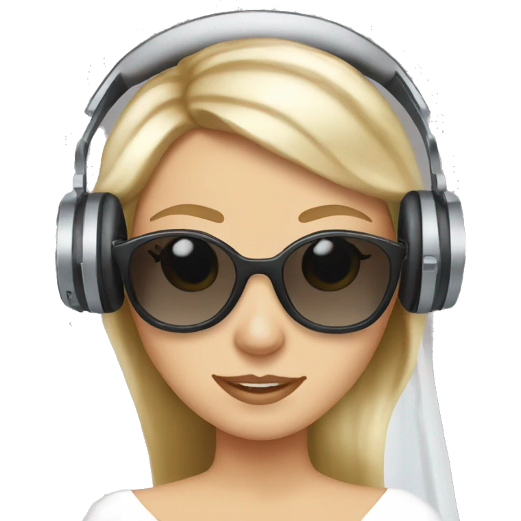 White girl as a bride wearing sunglasses and headphones emoji