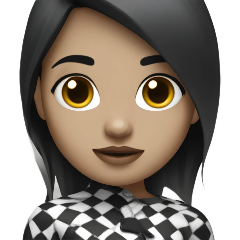 Girl with white skin, black checks,black hair,black ryes emoji