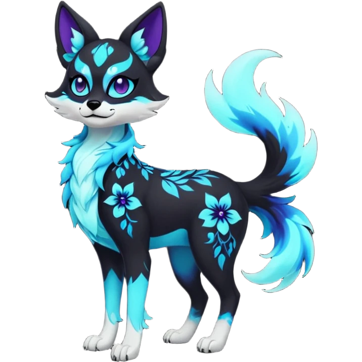 Multicolored gloomy glowing bioluminescent dark edgy gothic spooky cool badass pretty cool elegant realistic floral exotic Falvie-Fionbri-fursona, full body emoji