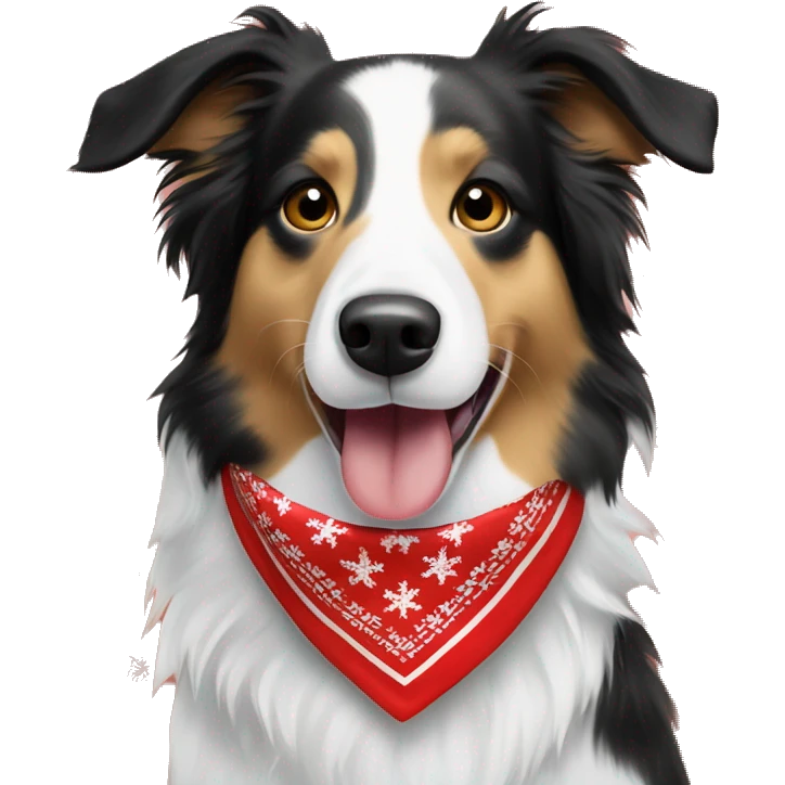 Tan border collie with Christmas bandana emoji