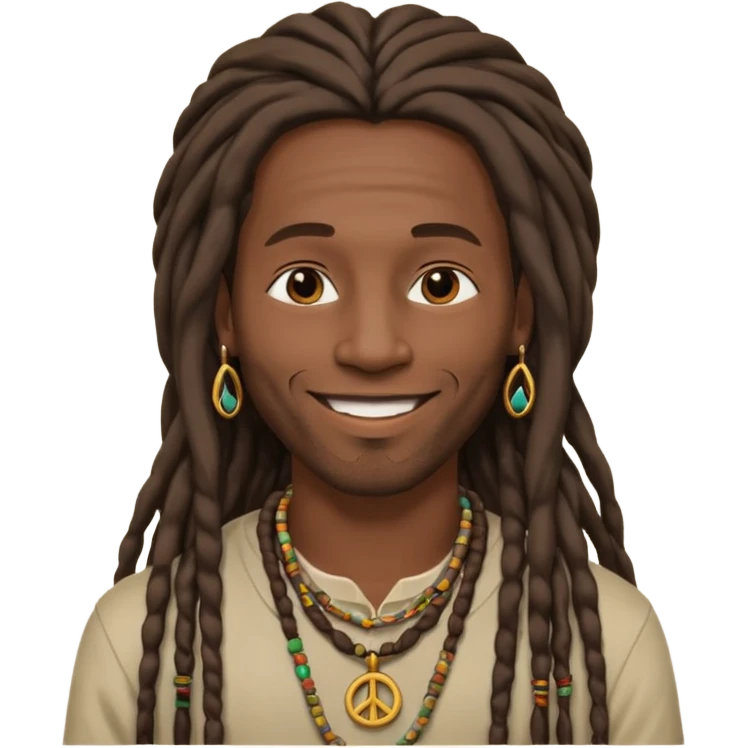 Man with long dreadlocks and peace necklace.

























 emoji