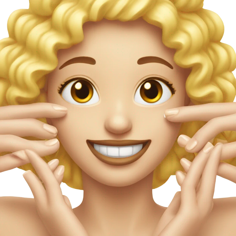 pleased face with clasped acrylic nails emoji
