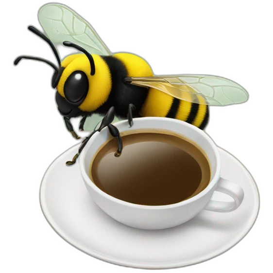 a bumble bee on a desk with coffee emoji