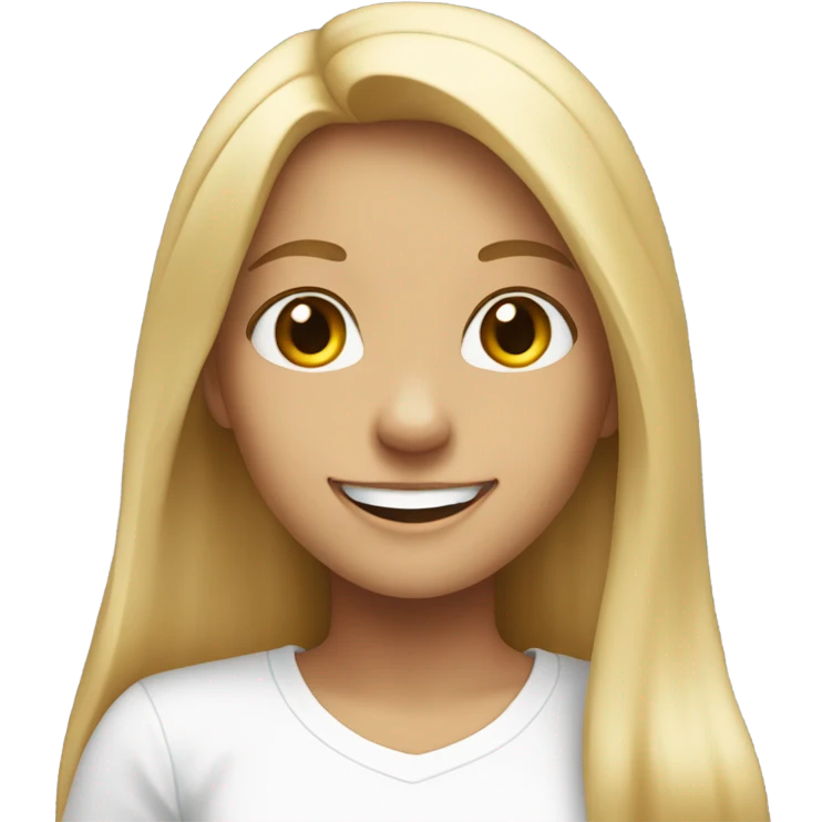 Blonde girl with long hair smile in white t-shirt emoji