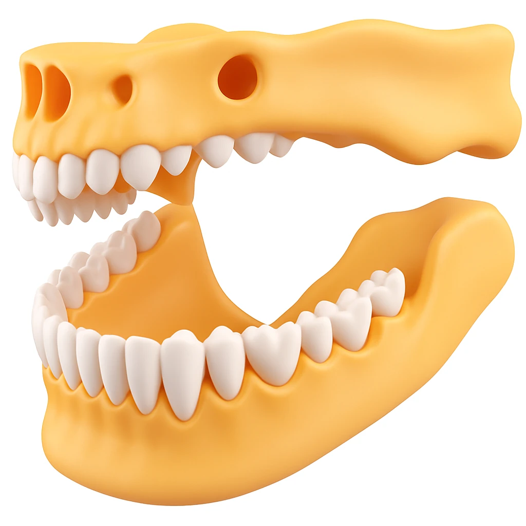 A 3D model of a human jawbone in a realistic style, focusing on the structure and details of the teeth. emoji