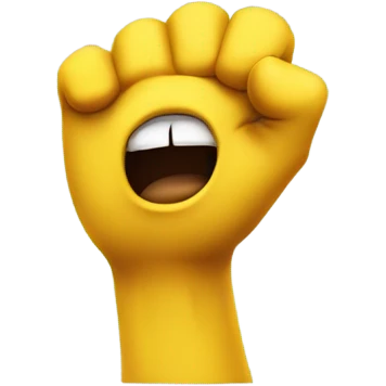 A generic, yellow face emoji shouting and looking up in the sky. His hands are floating off of his body in a fist shape. emoji