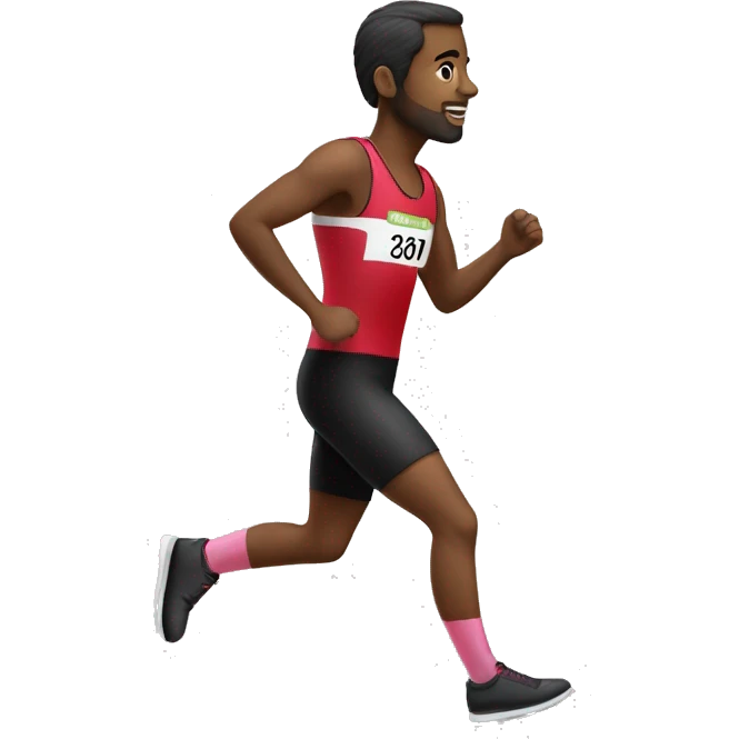 Coureur à pied avec un débardeur noir et rouge et des chaussures blanche et roses emoji