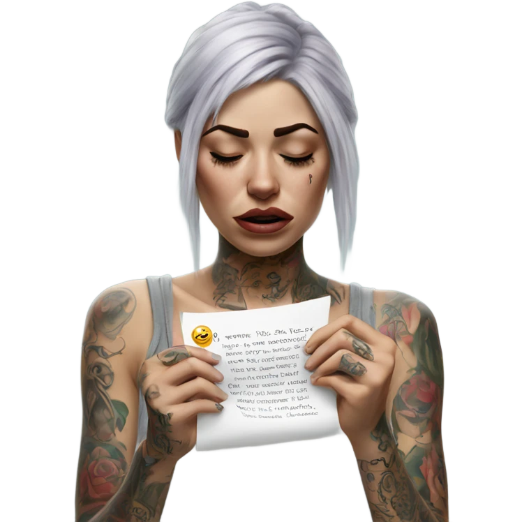 Hyper Realistic Beautiful tattooed woman crying holding a letter  emoji