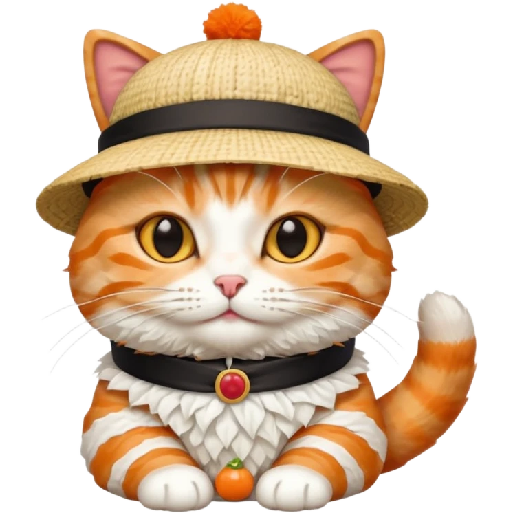 cat wearing a hat made out of sushi emoji