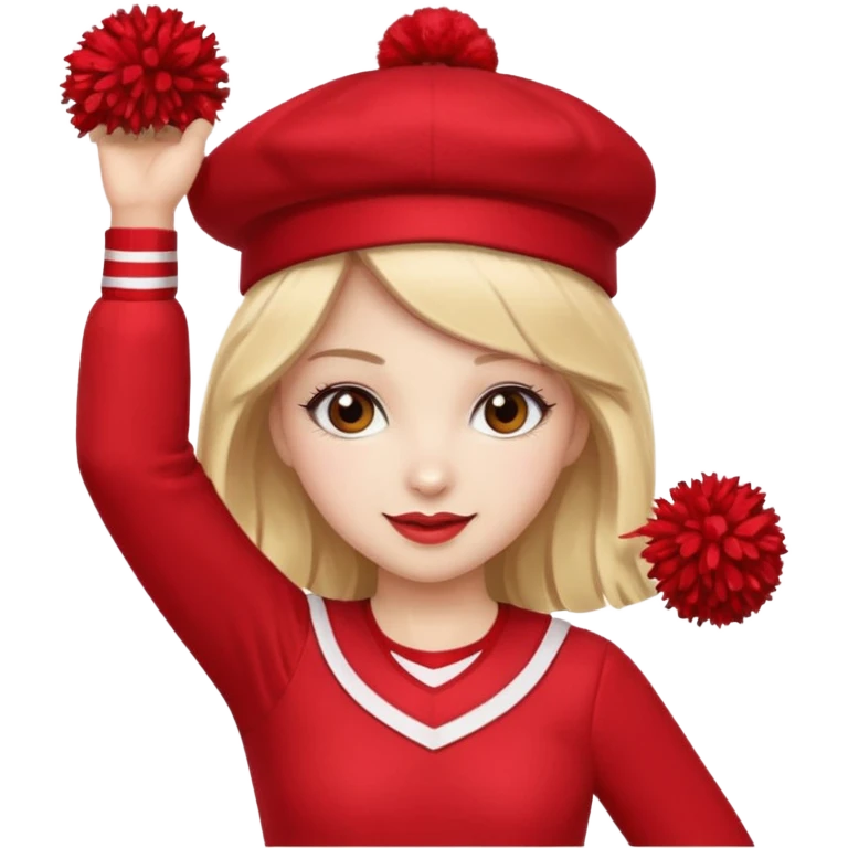 Cheerleader in red with red pom poms and red beret  emoji
