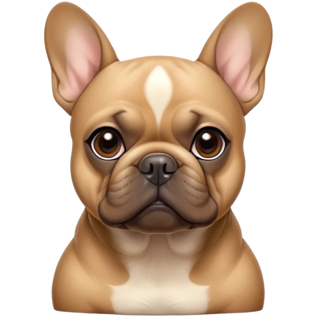 Cinematic Noble Fawn French Bulldog Portrait Emoji, Poised and regal, with a compact, muscular build and a sleek, well-groomed fawn coat, deep-set soulful dark eyes, Simplified yet sharp and sophisticated features, highly detailed, glowing with a soft, dignified glow, high shine, intelligent and determined, stylized with an air of authority, focused and attentive, soft glowing outline, capturing the essence of a watchful and confident companion, so majestic it feels as though it could strut out of the screen with effortless authority! emoji