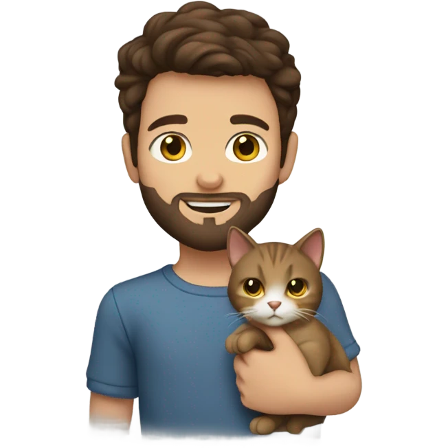 Brunette hair boy with beard holding a cat emoji