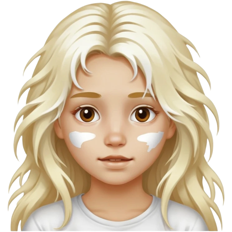 Girl with white paint on face with long blond messy air emoji