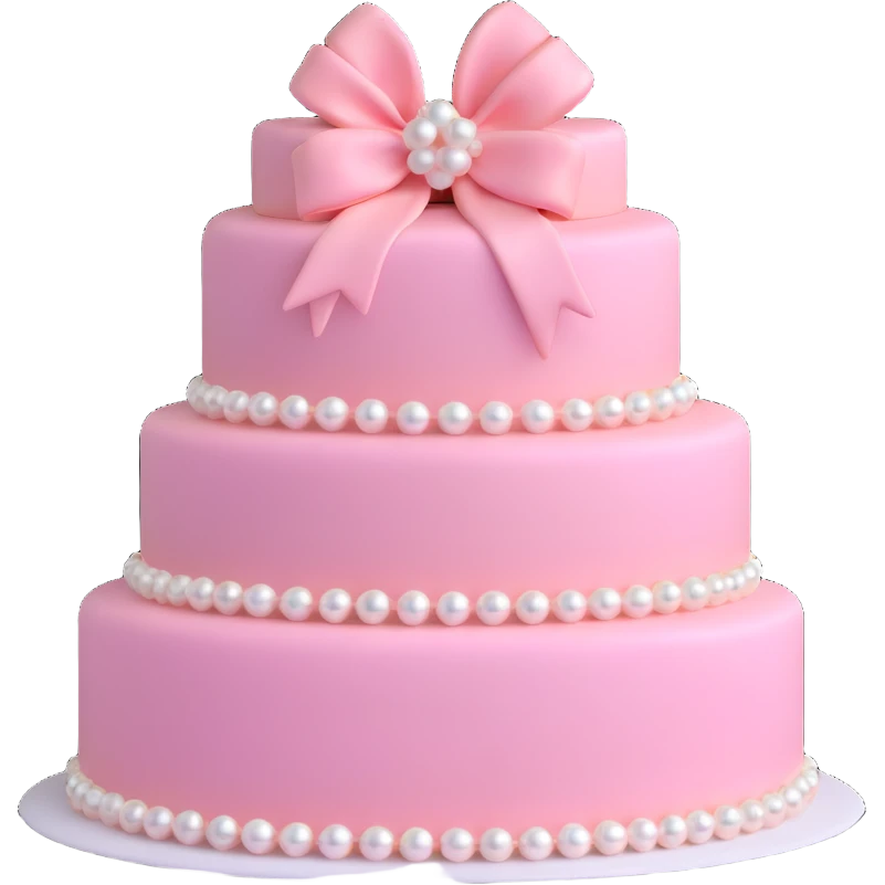 light pink cake decorated with pearls and a light pink bow on top emoji