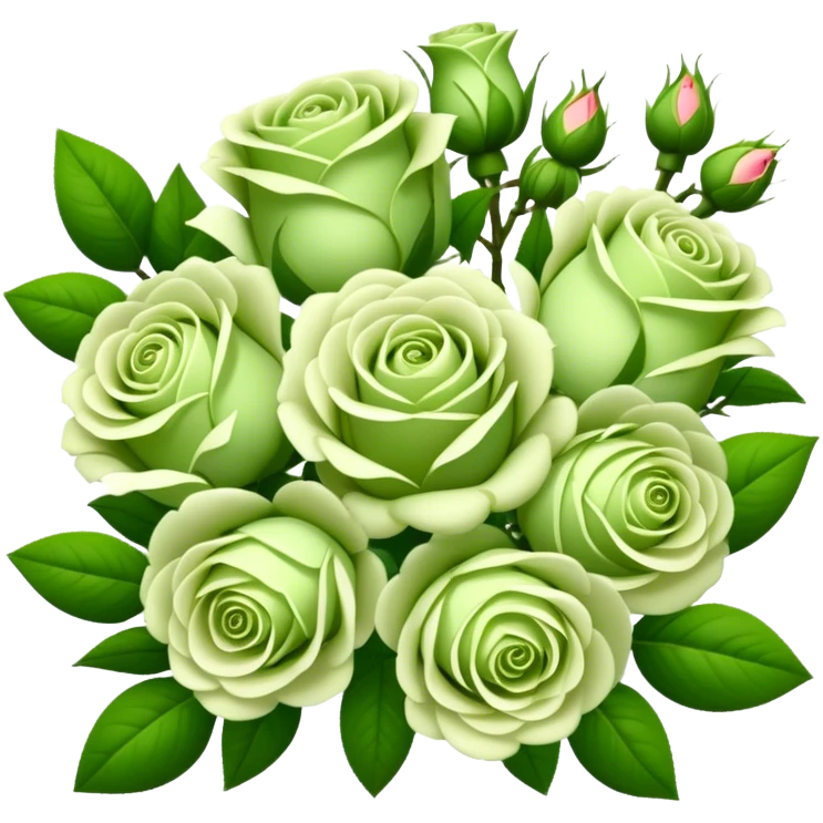 big bouquet Soft Green Tea Rose flower and bud, luxuriant, leaf, bud emoji