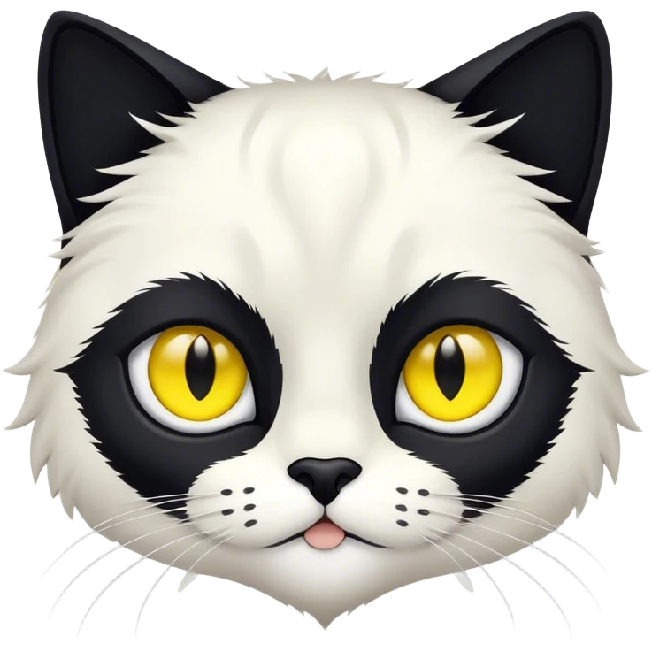chat noir et blanc, il noir partout sauf ses 4 pattes, une sorte de moustache au dessus de la bouche et la poitrine emoji