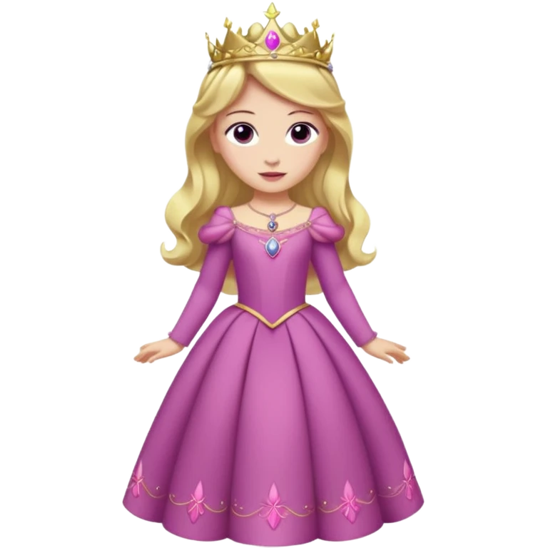 Princesa aurora Disney com vestido rosa escuro de manga comprida rosa claro com tiara pequena e dourada de corpo inteiro com olhos lilás emoji