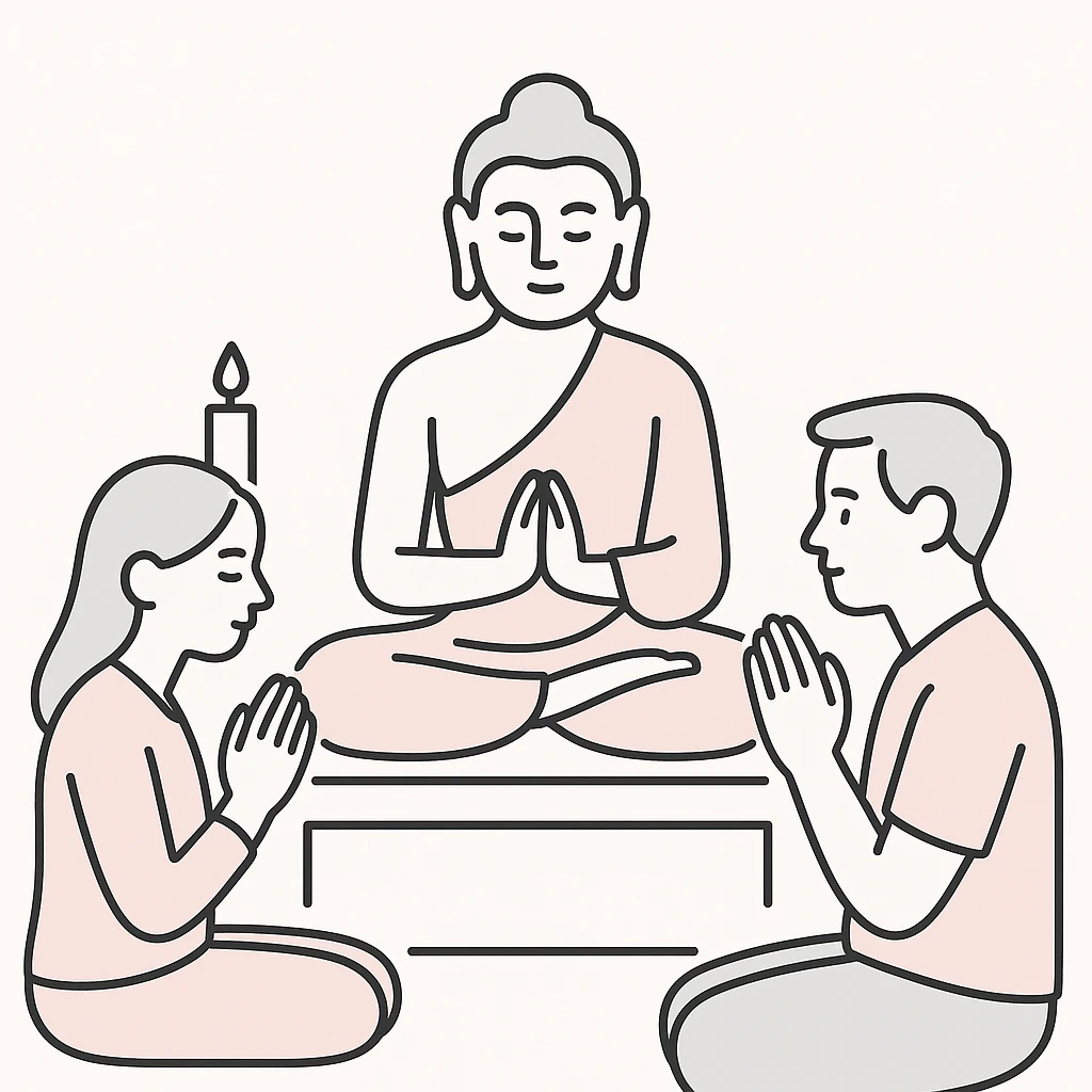 people praying in a Buddhist temple emoji