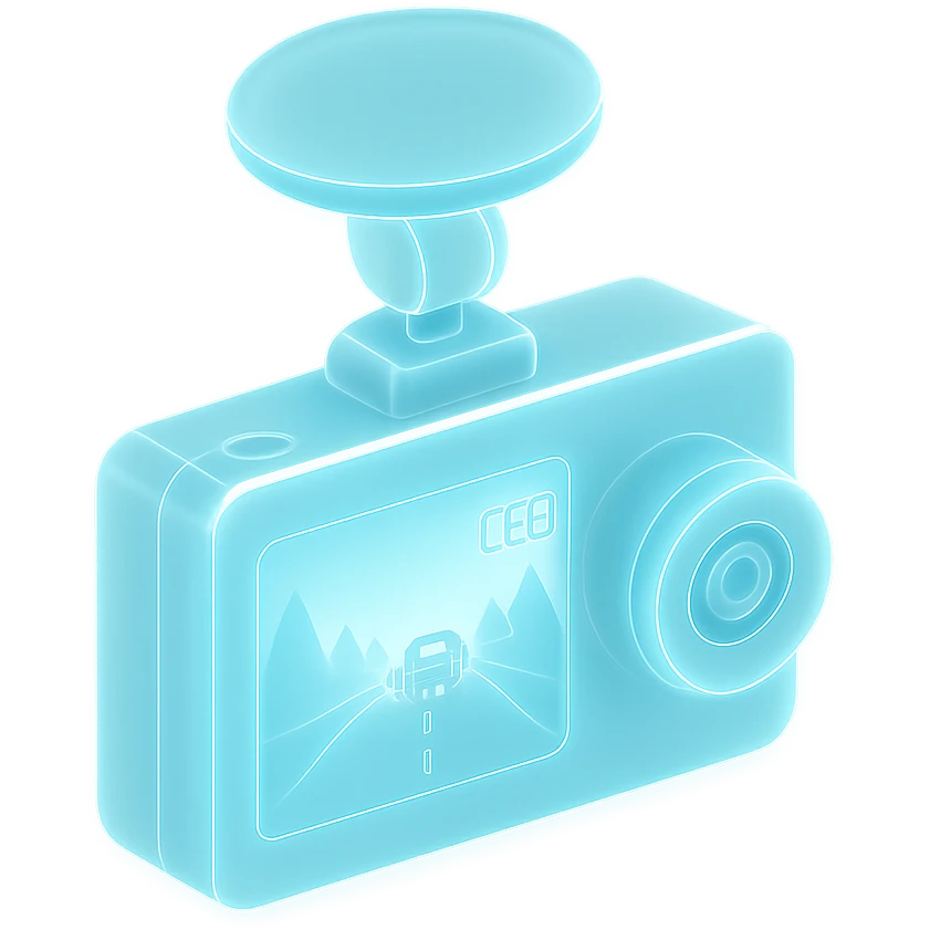 Dashcam recording  in light neon blue emoji