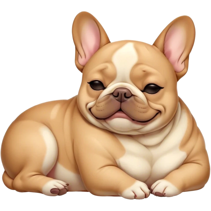 Cinematic Meme-Worthy Chubby Sleeping Fawn French Bulldog Portrait Emoji, Head resting peacefully with a contented smile, showcasing a delightfully chubby build and a luxuriously soft fawn coat, eyes shut in a serene nap, Simplified yet hilariously adorable features, highly detailed, glowing with a soft, drowsy light, high shine, relaxed and utterly lovable, stylized with an air of playful laziness, bright and heartwarming, soft glowing outline, capturing the essence of a comically sleepy companion, so meme-worthy it feels like it could instantly become the next viral sensation of adorable slumber! emoji