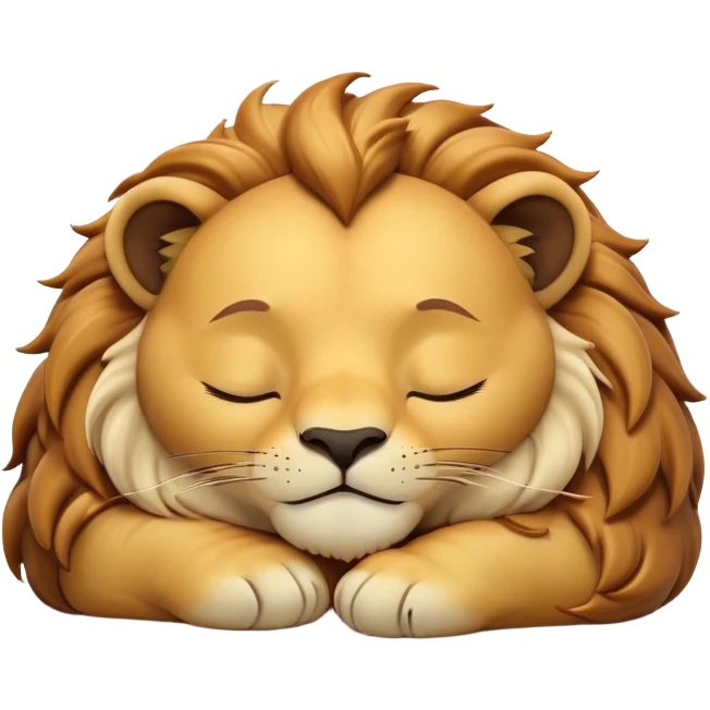 Meme-Worthy Cute Sleeping Lion Portrait Emoji, Head resting peacefully with a contented smile, showcasing a robust build and a luxuriously soft tawny Fur with a flowing mane, eyes shut in a serene, restful nap, Simplified yet hilariously adorable features, highly detailed, glowing with a soft, drowsy light, high shine, relaxed and utterly lovable, stylized with an air of playful laziness, bright and heartwarming, soft glowing outline, capturing the essence of a comically sleepy lion, so meme-worthy it feels like it could instantly become the next viral sensation of adorable slumber! emoji