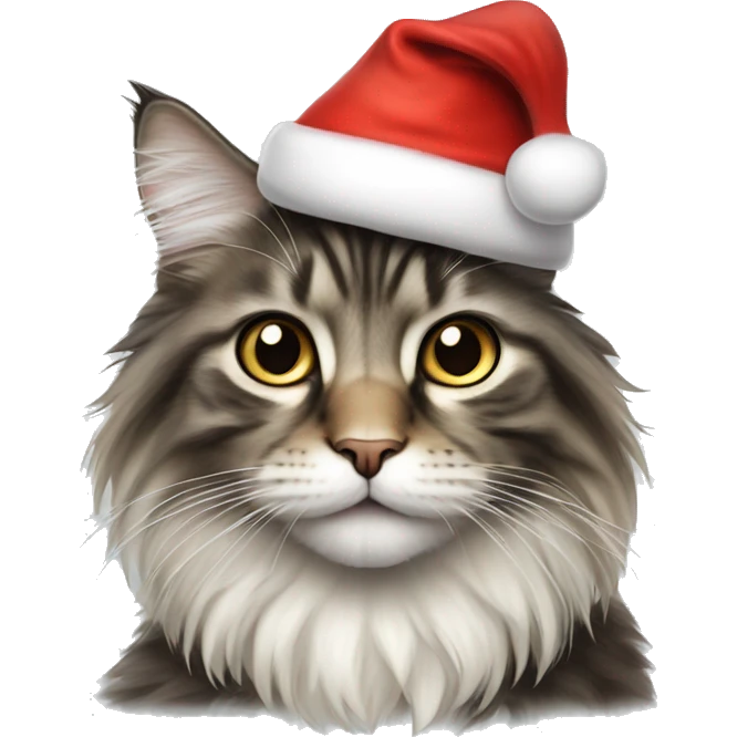 adorable norwegian forest cat wearing a santa hat emoji