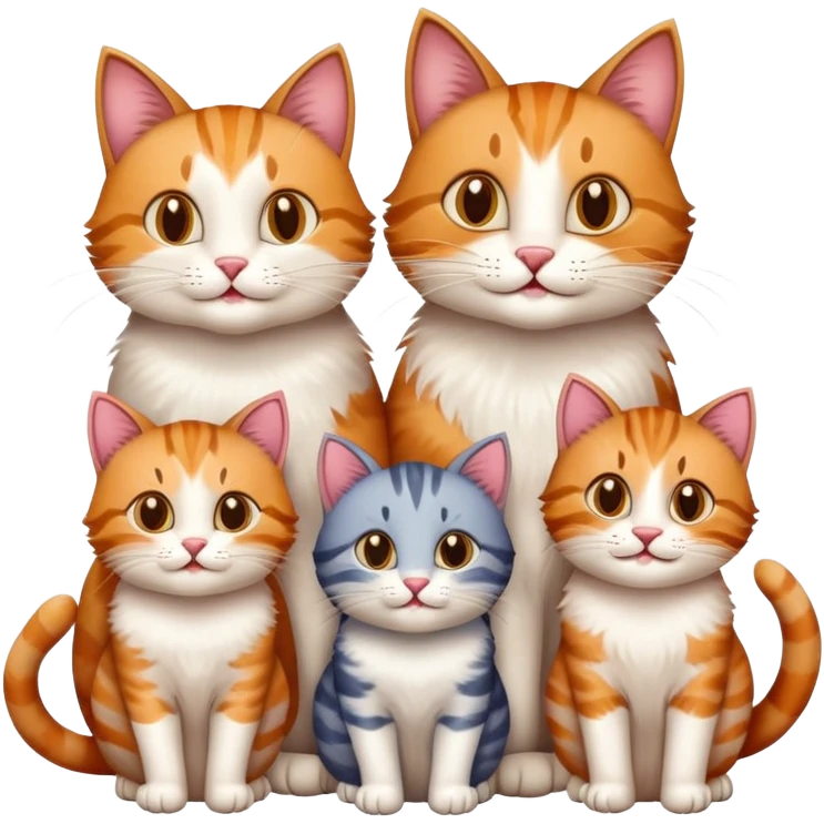 happy mom cat and happy dad cat with four happy kittens emoji