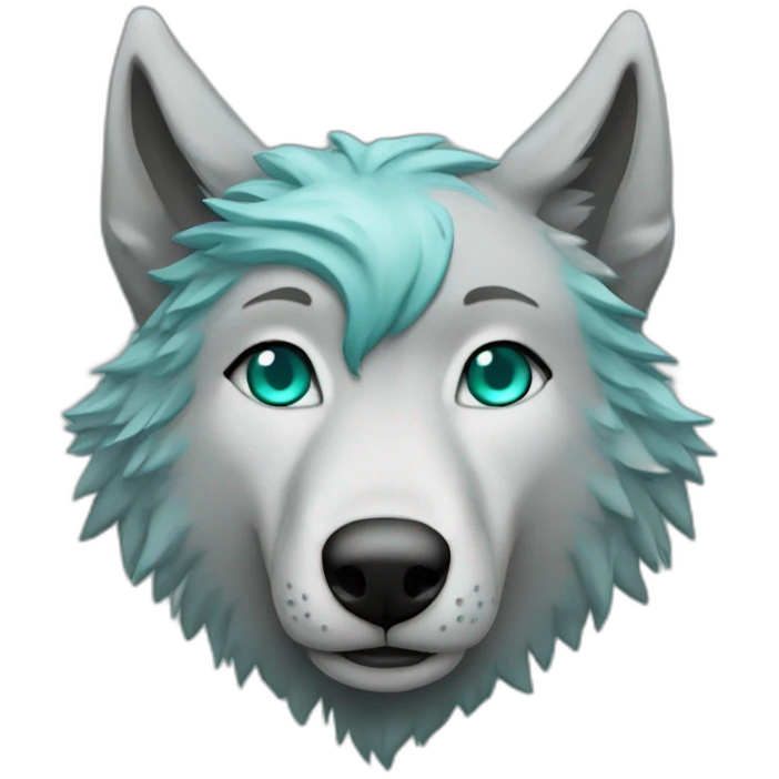 Grey wolf head with a star tatoo over his right eye, he have a turquoise glamrock mullet haircut emoji