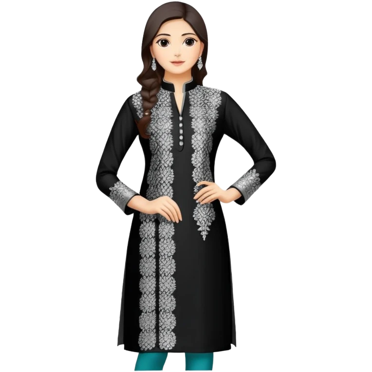 Elegant black kurti with silver embellishments and mandarin collar emoji