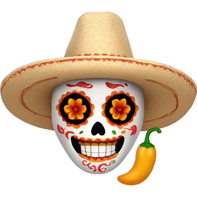 dia dos muertos with a sombrero and chili as a mouth emoji