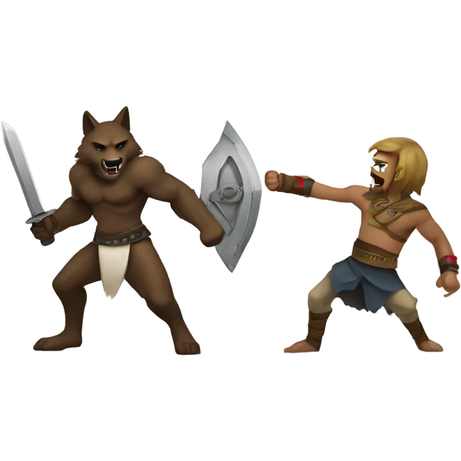 Wolf vs human warrior fight emoji