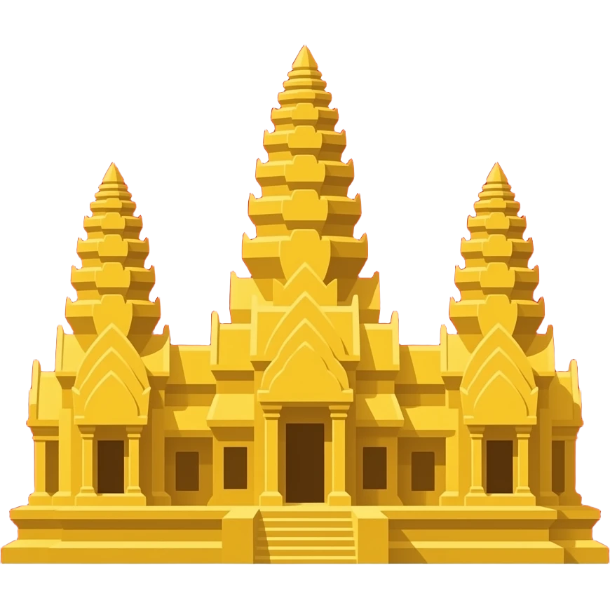 The flag of Democratic Kampuchea (1975–1979) was a solid red field with a yellow stylized Angkor Wat (three towers, the central one taller) centered on it. The red symbolized the revolution. emoji