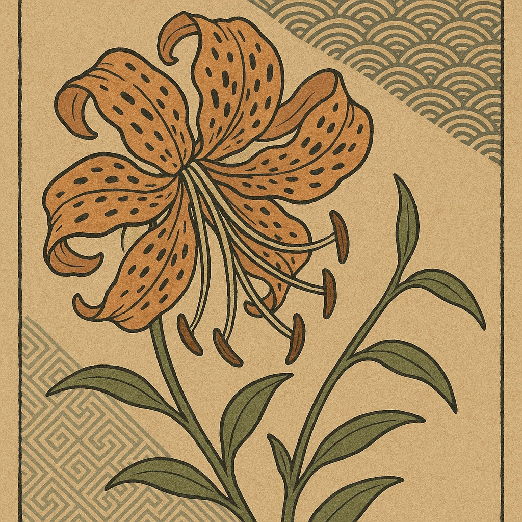 old fashioned tiger lily, ukiyo-e Japanese print style emoji
