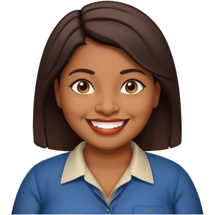 40 yr old chubby Sri Lankan woman, dark skin, straight brown hair, big smile, white teeth, american clothes emoji