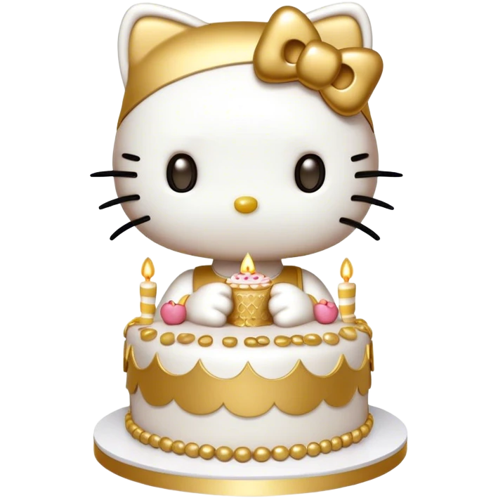 hello kitty with gold birthday cake emoji