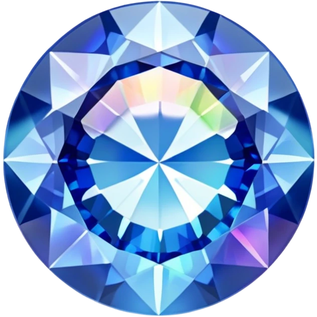round cut light blue sapphire gemstone, classic faceted style, holographic rainbow shine inside emoji