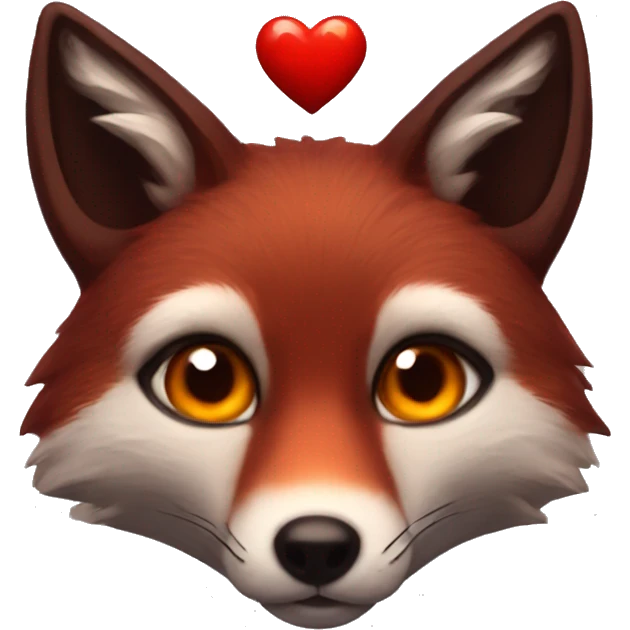 dark red fox face with tiny red heart instead of eyes emoji