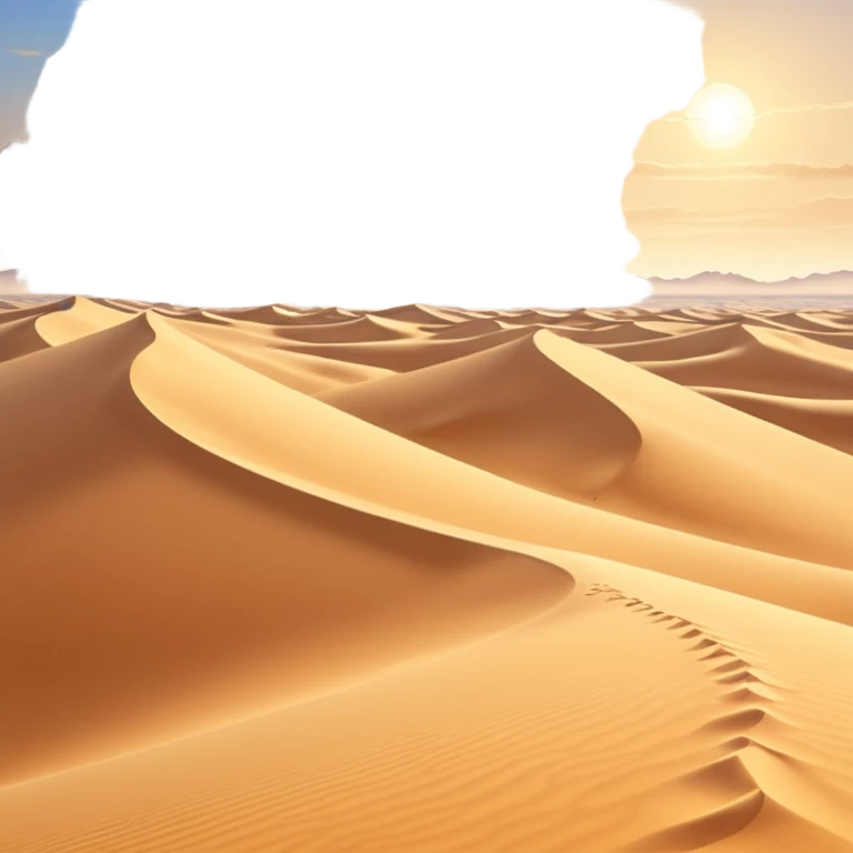 desert landscape background icon, golden sand dunes, soft sunlight, subtle wind trails, fantasy desert atmosphere, 3D cartoon style, mobile game background, clean composition, no characters, no buildings, no text, no watermark emoji